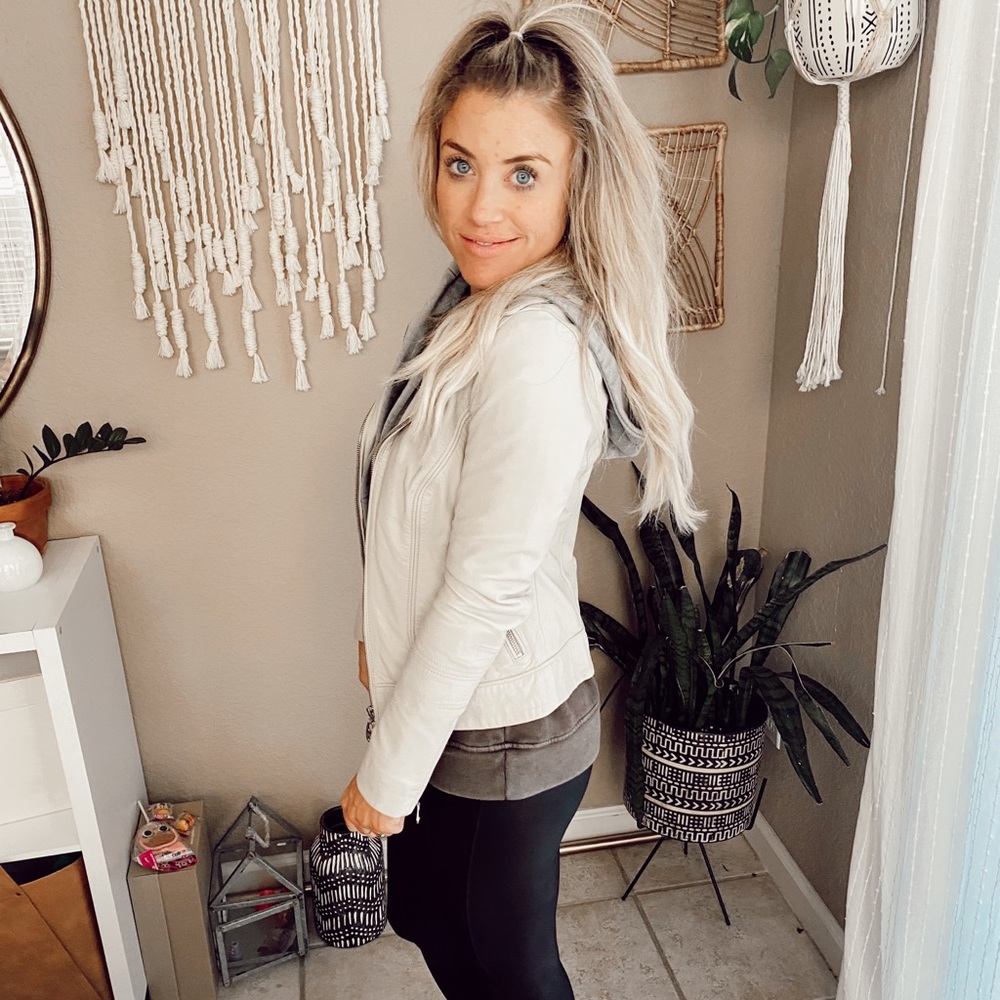 Doma Beige Leather jacket with hood